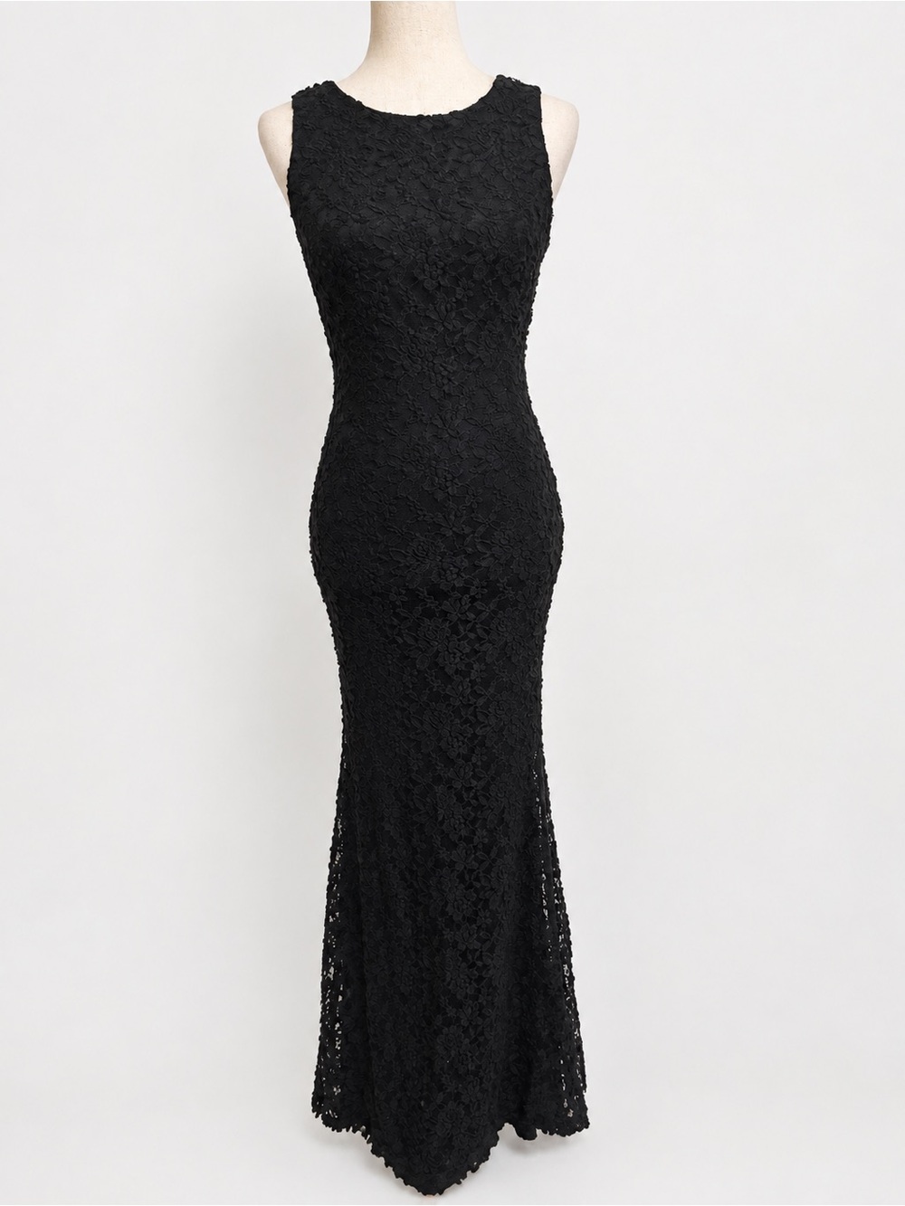 Bisou Bisou Vintage Y2K Black Lace Open Back Mermaid Evening Dress Size 4
